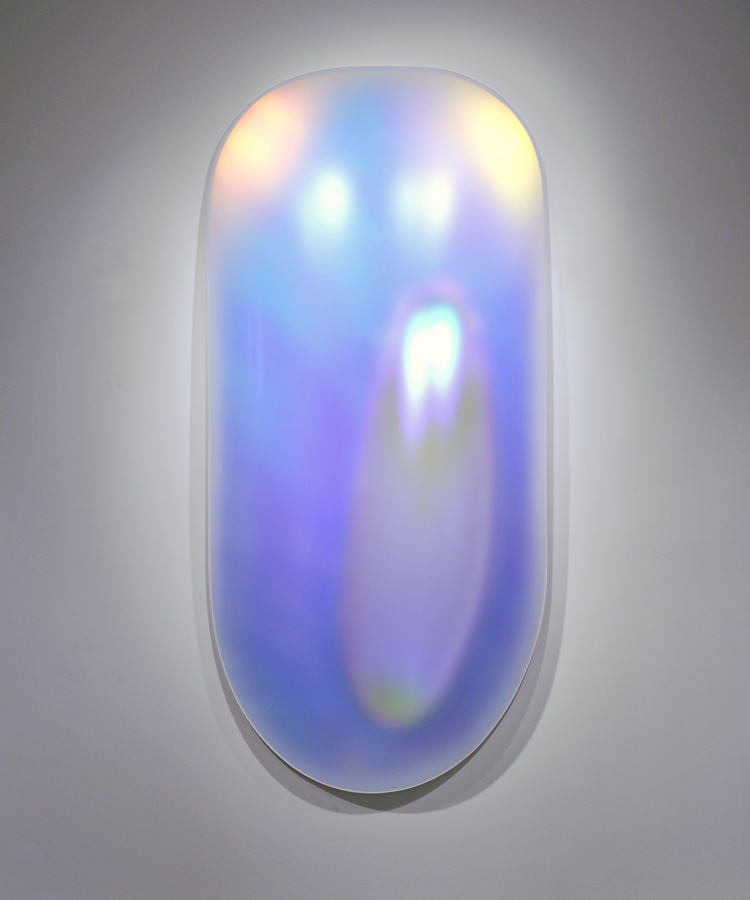 GISELA COLÓN Ultra Spheroid Glo-Pod (Iridescent Lilac) 2015 blow-molded acrylic 90 x 42 x 13 inches (228.6 x 106.7 x 33 cm) Photo courtesy of Quint Gallery and the artist