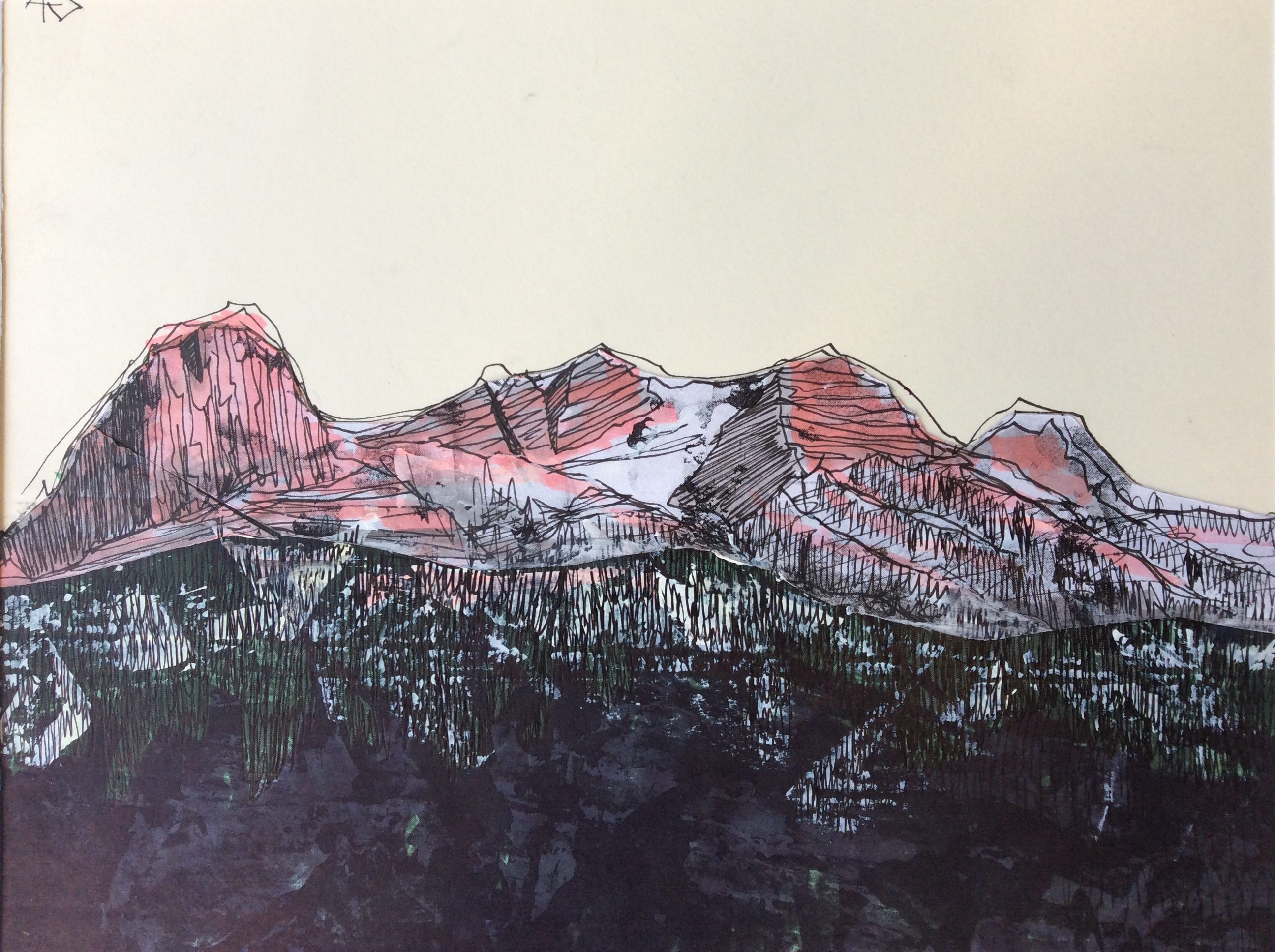 Morning Canmore mixed-media-on-paper