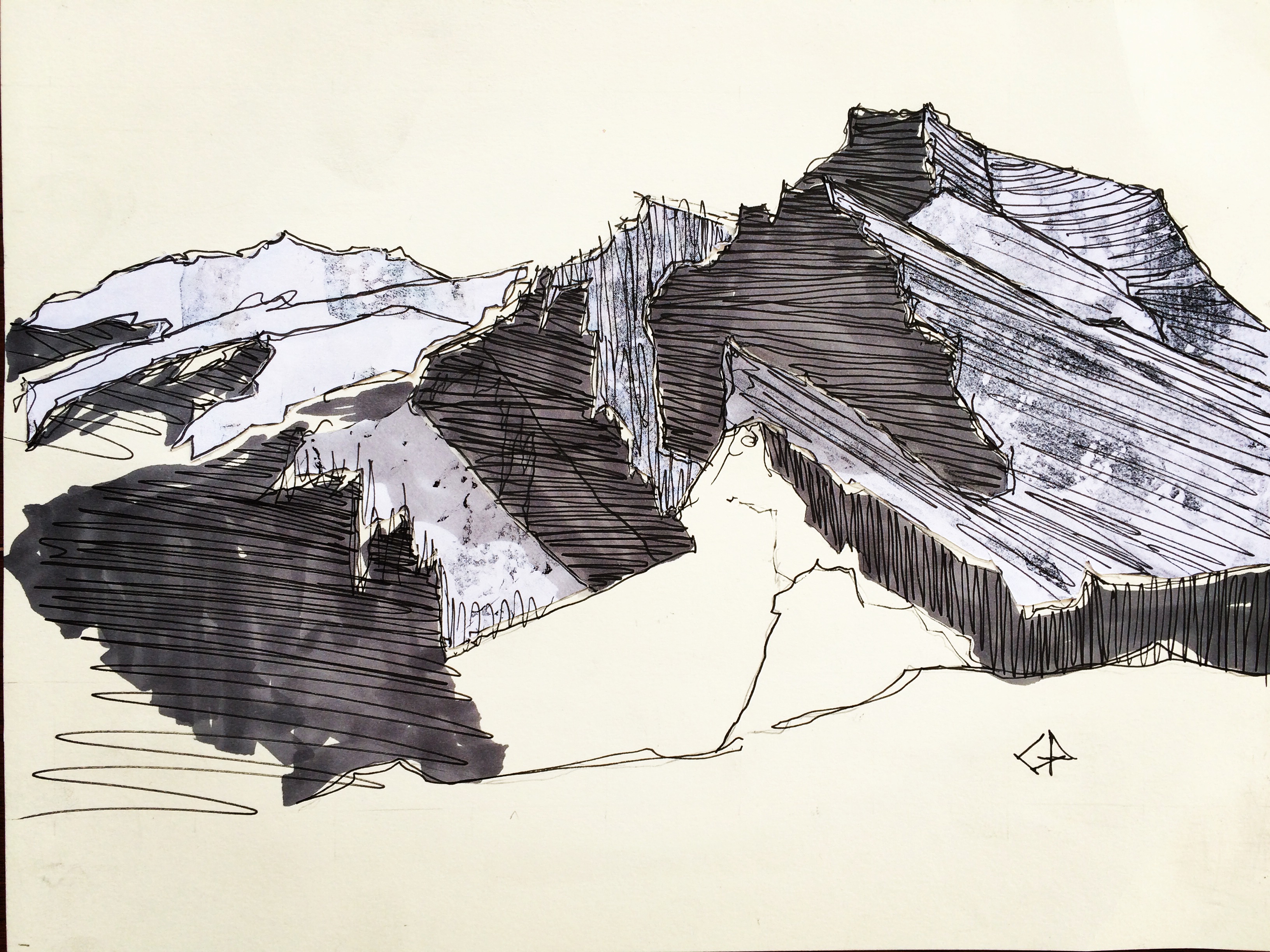 sketch-of-one-of-the-three-sisters-peaks-canmore-mixed-media-on-paper-20-3cmx25-4cm